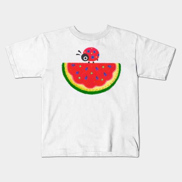 watermelon and ladybug Kids T-Shirt by pikaole